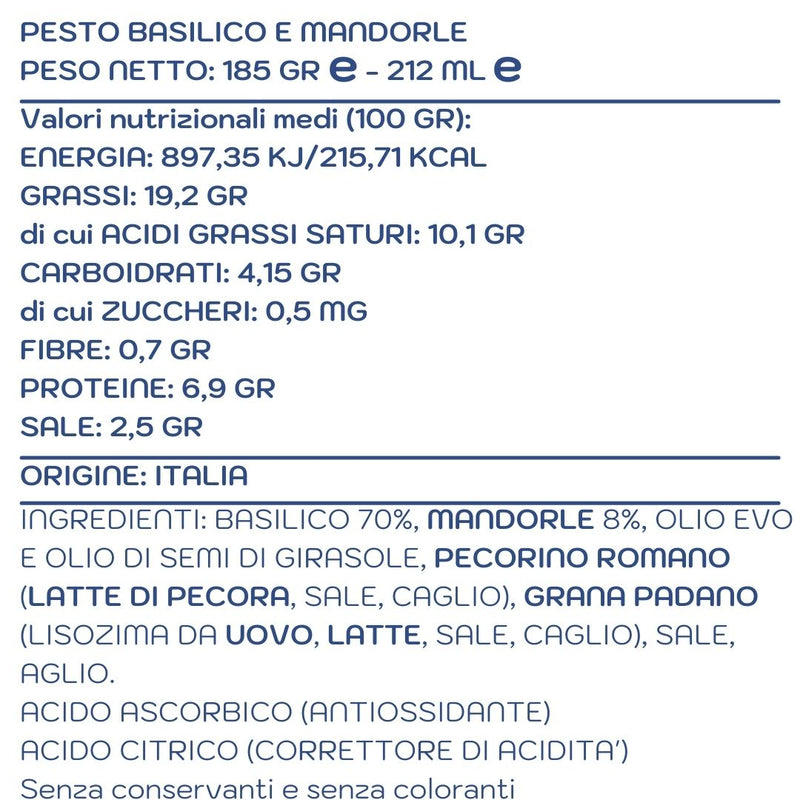 Pesto basilico e mandorle 185 gr