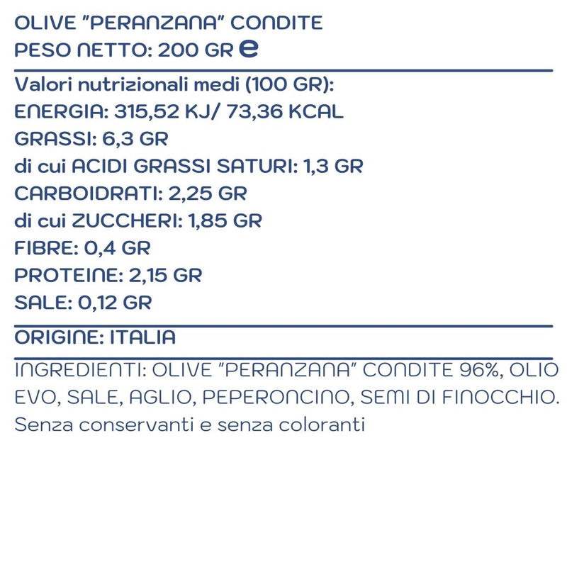 Olive -Peranzana- condite 200 gr