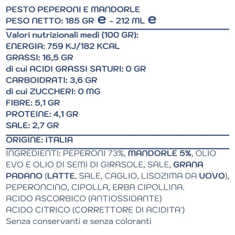 Pesto peperoni e mandorle 185 gr