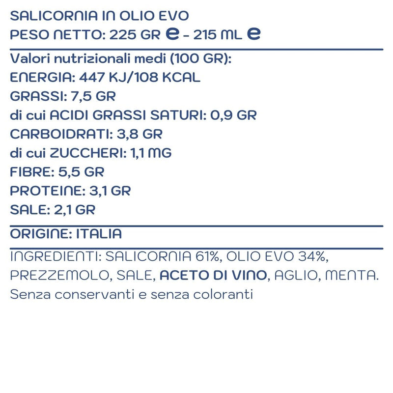 Salicornia in olio EVO 225 gr