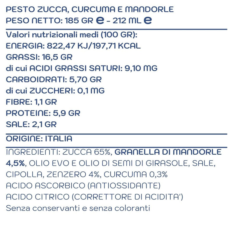 Pesto zucca, curcuma e mandorle 185 gr